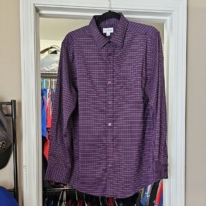 Haggar Purple Checkered Men's Button Down Long Sleeve Shirt Size Large
